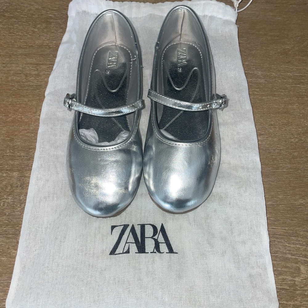 Zara Kids Metallic Silver Dress Shoes